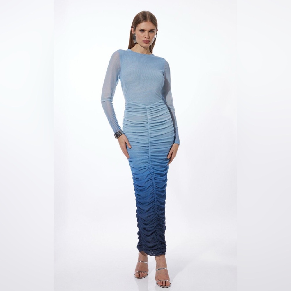 Karen Millen ruched blue bodycon dress